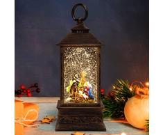 Belle Vous Lanterna Natalizia con Presepe - Lanterne Natalizie per Interno con Presepe (25 x 9 cm) - Lanterne Natalizie per Esterno in Bronzo con Glitter Riempite d’Acqua per Addobbi Natale