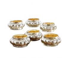 Loberon® Set di 6 portalumini Micina, Vetro, A/Ø ca. 4/10 cm, Argento