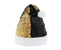 Cappello Babbo Natale | Paillettes Reversibili | Oro Nero | PON PON e Bordo Bianco | 38 cm | Taglia Unica per Adulti e Ragazzi | Effetto Magico, WM-123 Paillettes reversibili Oro Nero
