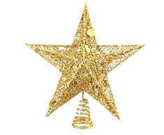 DOITOOL - Puntale per Albero di Natale Stella Glitterata in Ferro Dorato Decorazione Natalizia per Albero di Natale Oro
