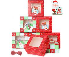 wordmo 12 pezzi Natale Scatole Regalo, Scatole per biscotti di Natale Scatole regalo per cupcake Scatole per dolci da forno Scatola per caramelle al cioccolato per le vacanze Festa del compleanno