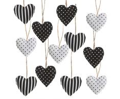 Logbuch-Verlag 12 Cartellini natalizi a forma di cuore, motivo a pois e a righe, bianchi e neri; bigliettini natalizi da appendere