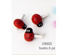 6 PEZZI MOLLETTE CON COCCINELLA SEGNAPOSTO CHIUDIPACCO DECORAZIONE NATALE BOMBONIERE LAUREA