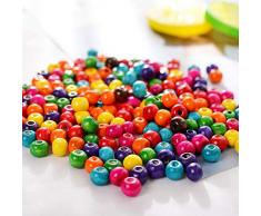 Voarge Perline in legno colorate, per la produzione di braccialetti e collane, 6 mm 8 mm 10 mm, 600 pezzi