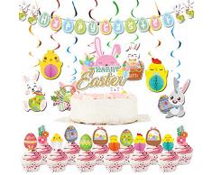 Happy - Festone pasquale da appendere, decorazione per torta, multicolore a forma di coniglietto, per bomboniere di Pasqua