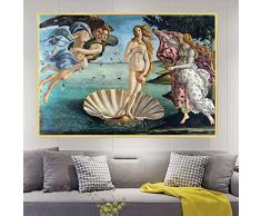 SIRIUSART La Nascita di Venere Rinascimento Famoso Dipinto ad Olio su Tela Botticelli Riproduzione Stampa Artistica Quadro Classico da Parete Cuadros (60x90cm) 24X35 Senza Cornice