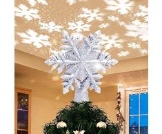 Charlemain Puntale per Albero di Natale, Albero di Natale del Fiocco di Neve Topper con Effetto di Proiezione di Luce Dinamica del Fiocco di Neve, Topper per Albero di Natale, Albero di Natale (24cm