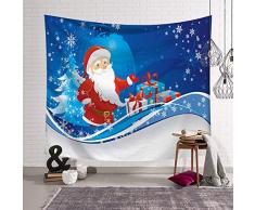 XCSLH Arazzo da Parete,Creativo Babbo Natale Arazzo Blu Parete Appeso 3D Stampa Parete Tela Arte Arazzi Home Decor Grande Dimensione Tappeto da Parete Yoga Mat, 130Cmx150Cm