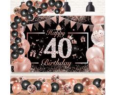 40 Anni Palloncini Compleanno Festa Decorazioni Oro Rosa Nero, DJLLA 40 Anni di Striscione Buon Compleanno Decorazione di Festa per Donna, Poster di Tessuto Sfondo Fotografico Feste Addobbi