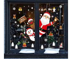 Tuopuda Natale Vetrofanie Adesivi Murali Rimovibile Fai da Te Finestra Decorazione Vetrina Wallpaper di Neve Christmas Decor Babbo Pupazzo di Neve (colorato)