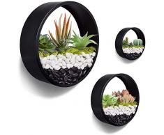 JonesHouseDeco - Set di 3 Vasi da Parete Rotondi da Appendere in Metallo per Piante, Fioriera Sospesa Vaso Succulento, Decorazione da Parete per Soggiorno (Negro)