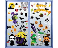 Mnsedro Adesivi ​per Finestre Decalcomanie di Halloween, Vetrofanie Statiche Adesivi di Halloween Rimovibili Adesivi per Halloween Decorazioni per Feste di Halloween 9 Fogli 126pcs (20 X 30 cm)