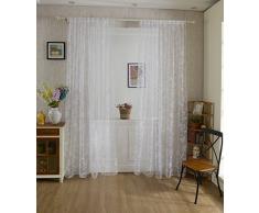 Tenda Tulle Motivo Farfalla Floccato Decorazioni Interni Finestre Letto, Misura 100*200cm - Bianco