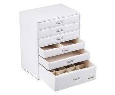 Yorbay Contenitore di monili di Serie Portagioie Scatole per Gioielli Custodia Box di Orologio Beauty Case Scatola Porta Orologi Box Storage 6 cassetti (Bianco)