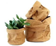 Set 3 Vasi di Carta Kraft Ecologici – Coprivaso per Piante da Interno Moderno Terracotta - Vaso, Cesto Portaoggetti, Organizer Cucina Dispensa e Bagno