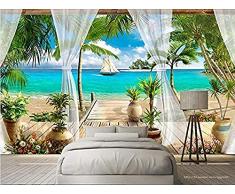 XHXI Carta da parati fotografica Stile nordico Colonna romana Spiaggia Vista mare Sfondo 3D Carta da parati Soggior 3D Carta da parati fotomurali poster murale Soggiorno camera letto-150cm×105cm