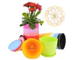 Colmanda Vasi per Piante, 10 Pezzi Vasi per Piante in Colorati e 10 Etichette di Piante in Bambù, Colorati Vasi per Fiori con Foro di Drenaggio per Arredo Casa Giardinaggio Domestico (10 Pezzi)