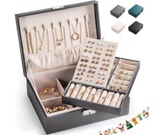BalladHome Scatole Portagioie Cofanetto Portagioielli Divisori Rimovibili a 2 Strati Scatola di Gioielli Set per Orecchini, Collane, Bracciali, Regali (Grigio-M)