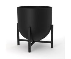 Vaso per piante con supporto per piante, in metallo, per interni, 22 cm, grande, colore: nero