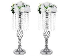 2pcs metallo portacandele in metallo piombo tavolo da strada centrotavola stand pilastro candeliere per la cerimonia nuziale candelabri fiori vasi (argento, 52cm)