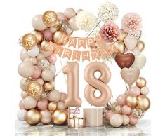 18 Anni Addobbi per Feste di Palloncini Compleanno, Decorazioni Compleanno Palloncini Beige Boho Oro Nudo Bianco Albicocca Doppi Strati Coriandoli Argento Decorazione per 18 Anni Donne
