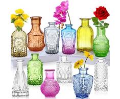Set di 12 vasi in vetro, piccoli vasi per fiori, vasi colorati per boccioli, mini decorazioni rustiche per centrotavola, bottiglie di vetro vintage per matrimoni, casa, set regalo da tavola