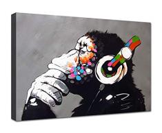 canvashop Quadri Moderni Soggiorno Cm 50X35 Banksy Monkey Dj Quadro Su Tela Stampe Da Parete Bansky Street Art Gorilla Scimmia