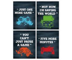 HPNIUB Set di 4 Gioco Poster e Parete,Citazione Gioco Stampe Parete,Quadri Gamer per Stanza del Ragazzo,Videogiochi Tela Posters per Cameretta Asilo Nido Sala Giochi Decorazioni,Senza Cornici,20×25CM
