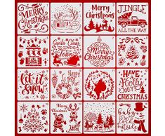 TBSCWYF 16pcs Stencil di Disegno di Natale Stencil Natalizi per Biglietti Modello di Pittura con Disegno in Plastica Stencil Stencil Riutilizzabili Modello di Pittura di Natale (B16PCS)