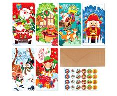 HOWAF 24 Biglietti Natale Biglietto Natale con Buste e Adesivi Natalizi, Cartoline di Natale Cartolina Natale Biglietti di Buon Natale per Natalizio Regali Decorazioni Biglietti di Auguri di Natale