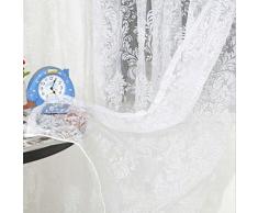 Tenda Tulle Viole Motivo Floreale Floccato Decorazioni Interni Finestra Letto, Misura 200x100cm - Bianco
