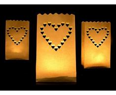 PartyDeco Conf. 10 Lanterne in Carta, Portacandele con Cuori, Bianco, Confezione