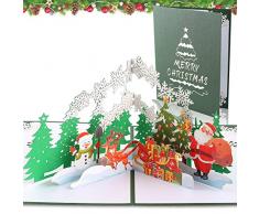 Cartoline di Natale, Natale 3D Auguri Biglietto, Biglietto di Auguri Pop-Up 3D per Natale, 3D Pop Up Biglietti di Auguri con Buste, Inclusa Babbo Natale, Albero di Natale, Alce (foresta)