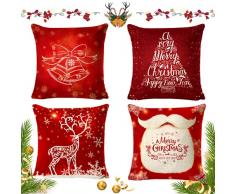 4 Pezzi Cuscini Natalizi Per Divano,Copri Cuscini per Divano Decorativi,Federe Cuscini Divano Natale 45x45,Plaid Federe Natalizie,Copricuscini Divano Natalizio,Fodera per Cuscino Natalizio per la Casa