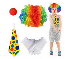 ZARADU Costume Da Clown Per Bambini - Accessorio Per Costume Da Clown - Nasi Da Clown Rossi+Cravatta Da Clown+Parrucca Da Clown+Guanti, Accessori Per Costumi Di Carnevale, Pasqua E Halloween