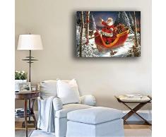Stampa su Tela Decorativa murale di Babbo Natale con Le slitte Immagine Illumina i Poster di Pittura e Stampa Regalo di festa-40x50cmx1 Pezzi Senza Cornice
