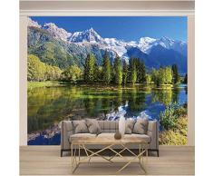 Msrahves Decorazione da Parete Cielo blu montagna innevata verde foresta lago decorazione fai da te per la casa stanza del bambino Adesivi Murali Finestra XXL Poster Illusione dArte Opere dArte Foto