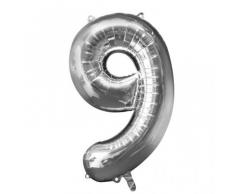 Amscan 23/58 x 35/88 cm Numero 9 Super Forma Foil Palloncino, Argento