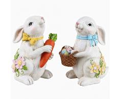 Valery Madelyn Set di 2 Coniglietto di Pasqua in Poliresina con Uova di Pasqua 16cm Decorazione di Pasqua Figurina e Statuetta di Conigli Pasquali Decorazione di Primaverile per Pasqua Casa Giardino