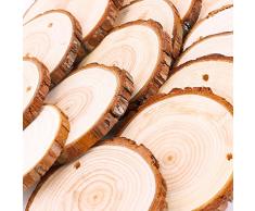 Fuyit Dischetti Legno Grezzo Diametro 9-10cm 20 Pz Naturale Decorazioni Fette Dischetti Grezzo Rotondo Fai da Te Natale Feste Matrimonio Segnaposto