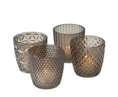 Boltze Marilu 2002930 - Set di 4 portacandele (grigio, bicchieri decorativi per candele/tealight, Ø 8 cm, diversi motivi, forma rotonda, portacandele)