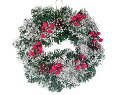 Ghirlanda Natalizia in Argento, Piccola Ghirlanda di Natale, Decorazione Natalizia da Esterno con Effetto Neve Bacche e Pigne, Ghirlanda Artificiale Nataliziadi per Camino Porta Parete 30cm