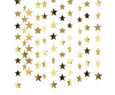 TSLRSA Glitter Dorato Stelle Ghirlanda - 65 Piedi Ghirlande di Carta Con Stelle Scintillanti, Ghirlanda Carta Decorative Luccichio Stella Carta Decor per Matrimoni, Compleanni, Feste di Natale (Oro)