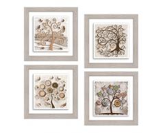 Lupia Set 4 Quadri Dipinti su Ceramica Cornice Shabby Modern Beige Tree 29x29 cm