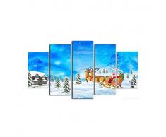 Cinque dipinti consecutivi, pittura decorativa, pittura a inchiostro, pittura murale, carrozza di Babbo Natale con cornice, 40x60cmx2_40x80cmx2_40x100cm