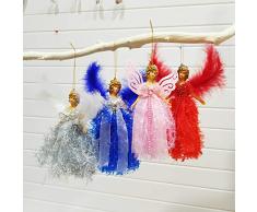 Gshy - 4 decorazioni per albero di Natale, angioletto sospeso con piume con ali ornamenti per albero di Natale