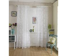 Tenda Tulle Motivo Peonia Floccato Decorazioni Interni Finestre Letto, Misura 100*200cm - Bianco