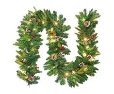 UISEBRT 8M Ghirlanda di Natale con Luci a LED Ghirlanda Natalizia Decorazioni per Interno ed Esterno, per Porta, Parete, Scala, Camino (Tipo B - Pigne e bacche rosse)