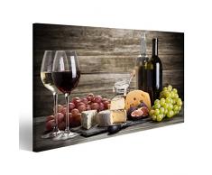 islandburner EYD-2 - Quadro con stampa su tela, motivo: vino e formaggio, natura morta