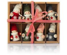 COM-FOUR® 8x Pendenti natalizi premium - incantevoli ciondoli per albero di Natale con statuette natalizie - decorazioni natalizie (Disegno 08 - rosso + rosa + grigio)